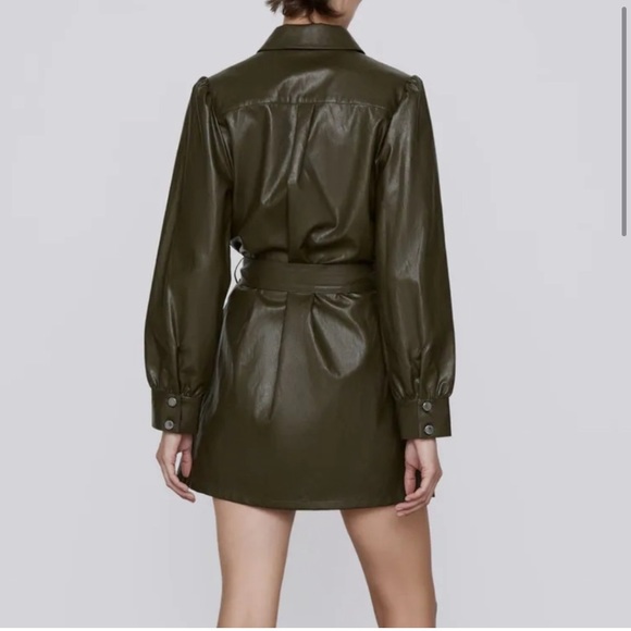 Zara Faux Leather Mini Dress Khaki - NWT - Picture 4 of 14